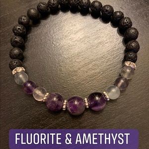 Handmade amethyst & fluorite diffuser bracelet